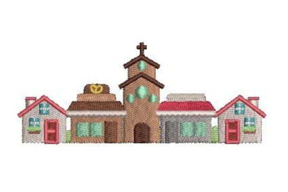 Row of Buildings Embroidery Design